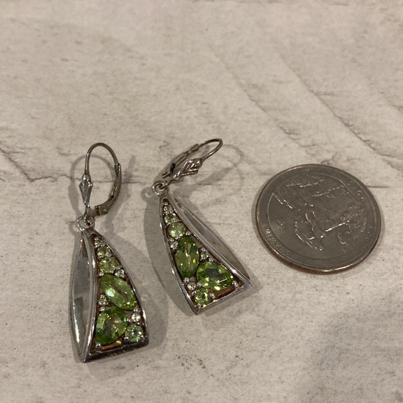 Sterling earrings with green and white rhinestones - Picture 3 of 6